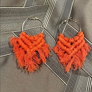 Orange Fringe Hoop Earrings